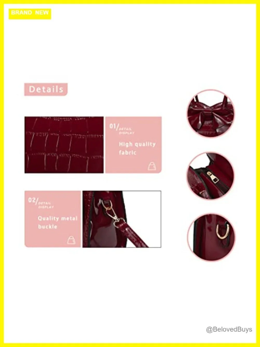 Women PU Leather Satchel Handbag with Removable Strap Tote Shoulder Bag